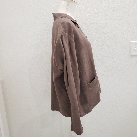 FLAX Brown Button Down Lightweight Linen Jacket Size Medium - Picture 5 of 8
